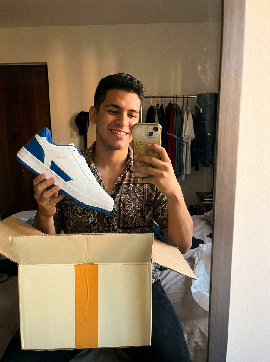 Cliente con sus tenis recién llegados